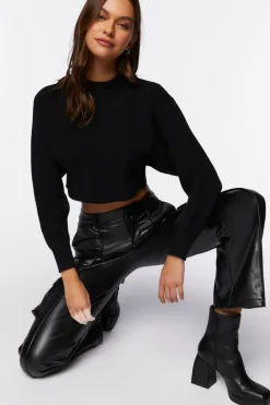 Cropped Rib-Knit Sweater