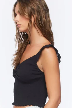 Cropped Ruffle-Strap Tank Top