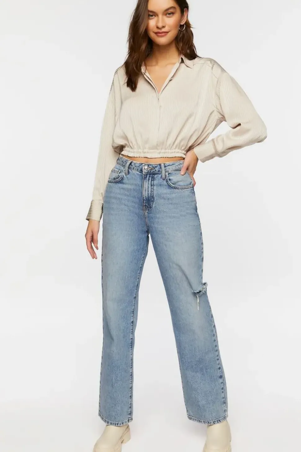 Cropped Satin Shirt