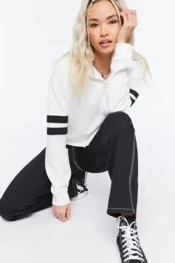 Cropped Varsity-Striped Pullover