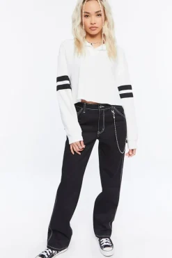 Cropped Varsity-Striped Pullover