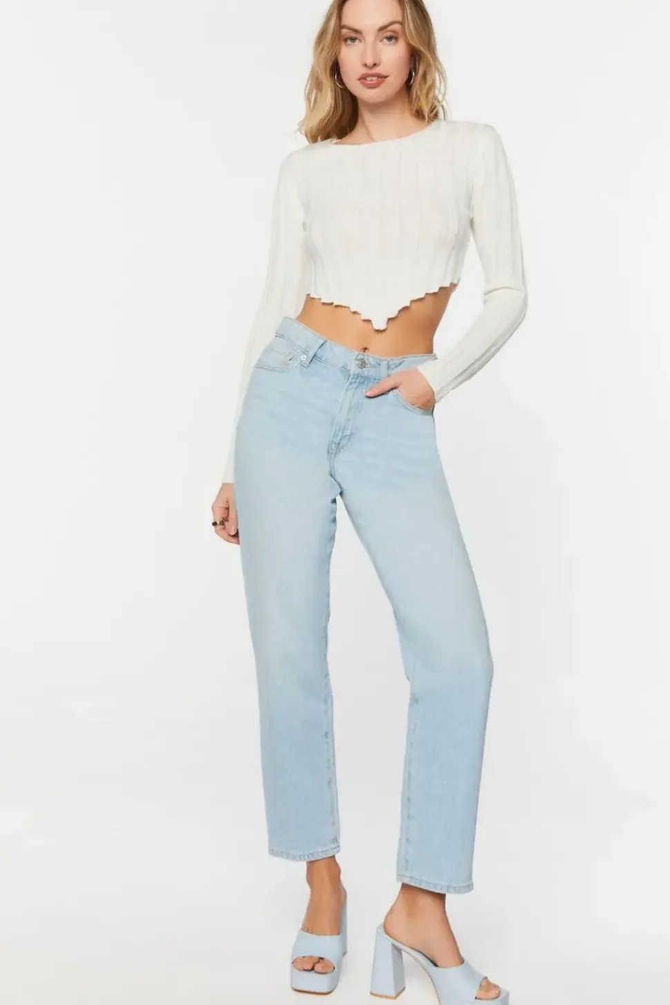 Cropped V-Hem Sweater