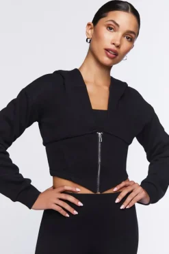 Cropped V-Hem Zip-Up Hoodie