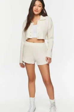 Cropped Waffle Knit Shirt & Shorts Set