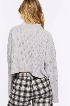 Cropped Waffle Knit Sweater