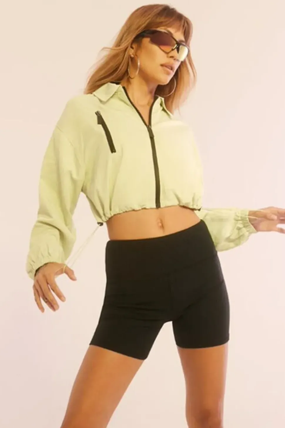Cropped Zip-Up Windbreaker Jacket