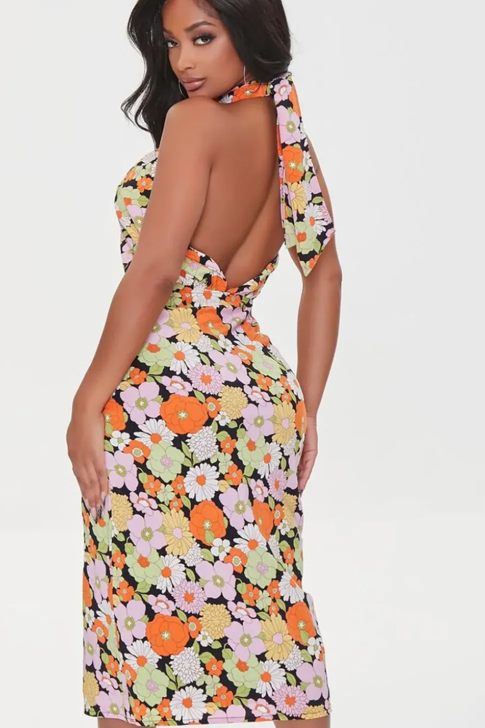 Crossover Floral Print Halter Dress