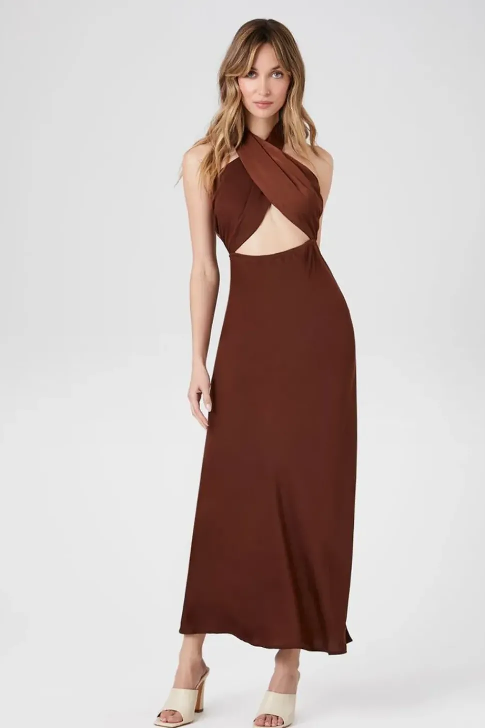 Crossover Halter Midi Dress