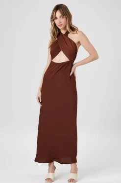 Crossover Halter Midi Dress