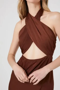 Crossover Halter Midi Dress