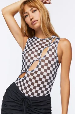 Cutout Checkered Bodysuit
