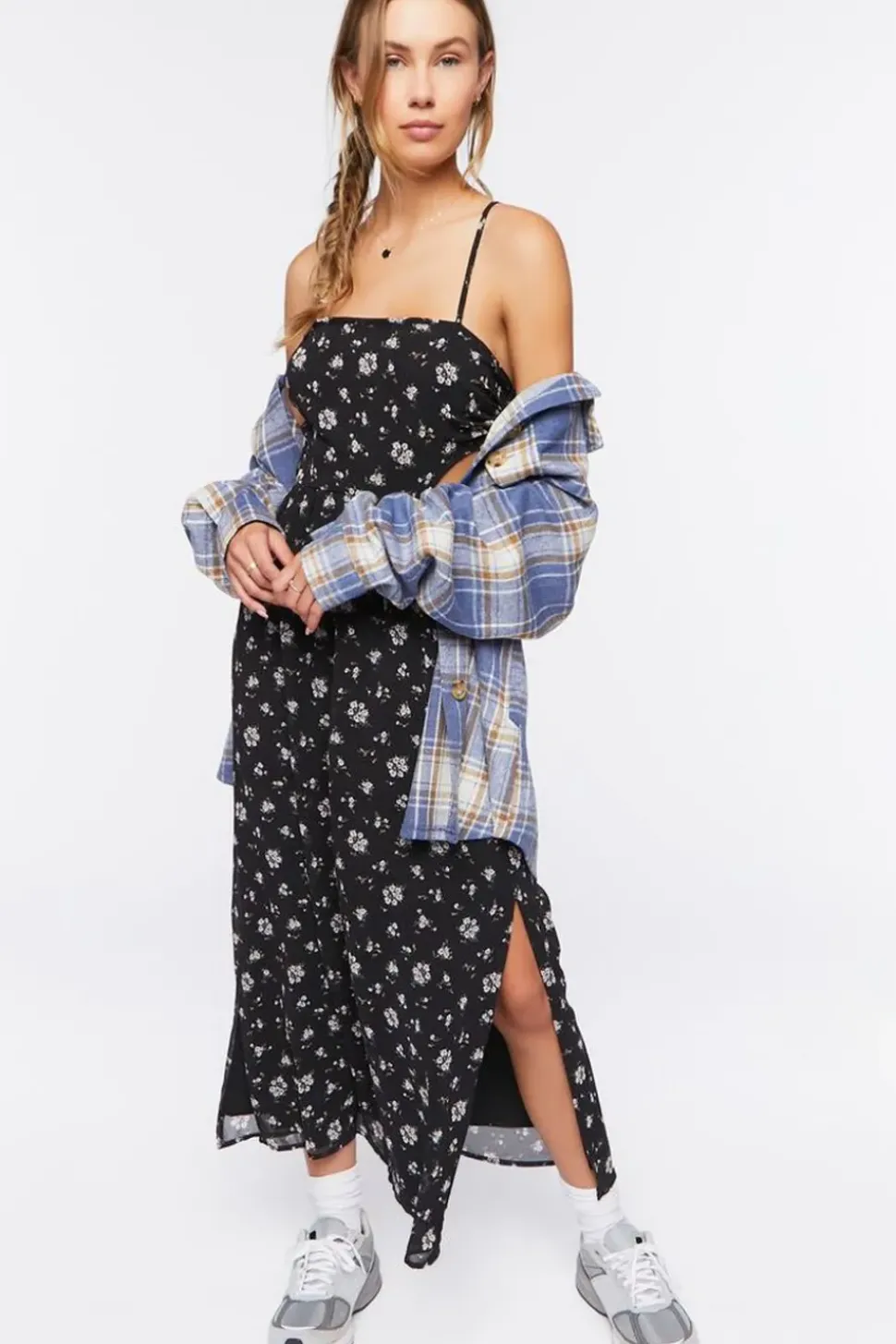 Cutout Chiffon Floral Midi Dress