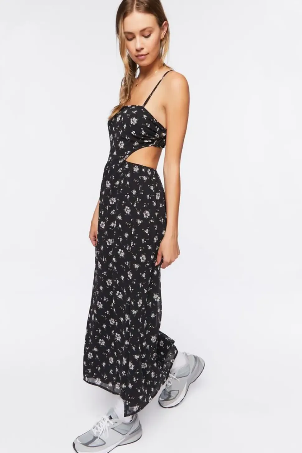 Cutout Chiffon Floral Midi Dress