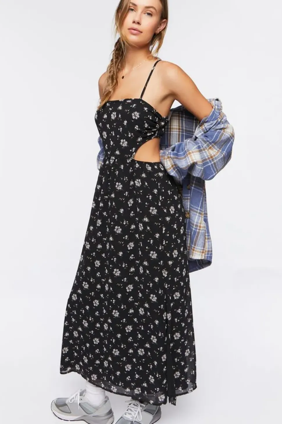 Cutout Chiffon Floral Midi Dress