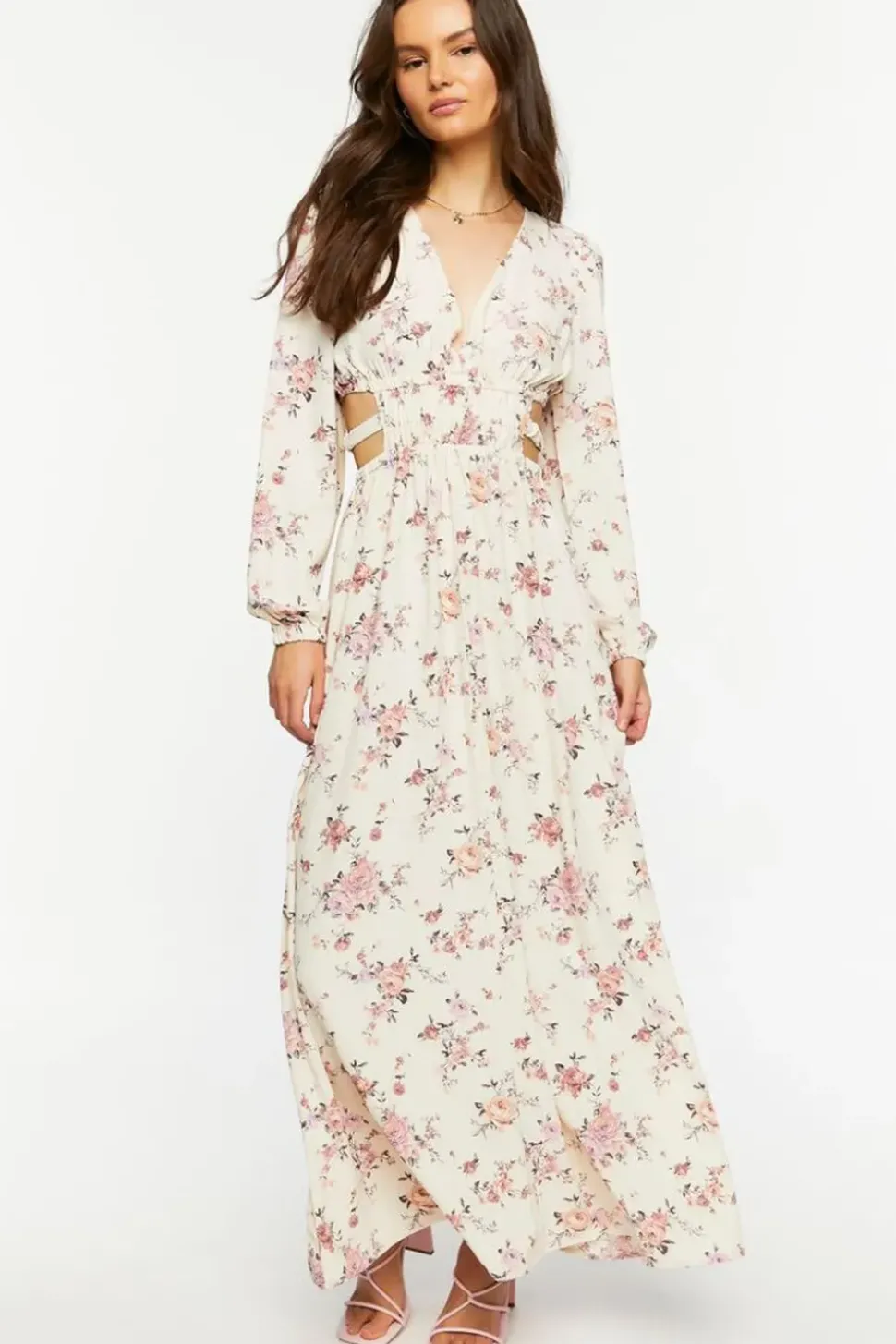 Cutout Floral Print Maxi Dress