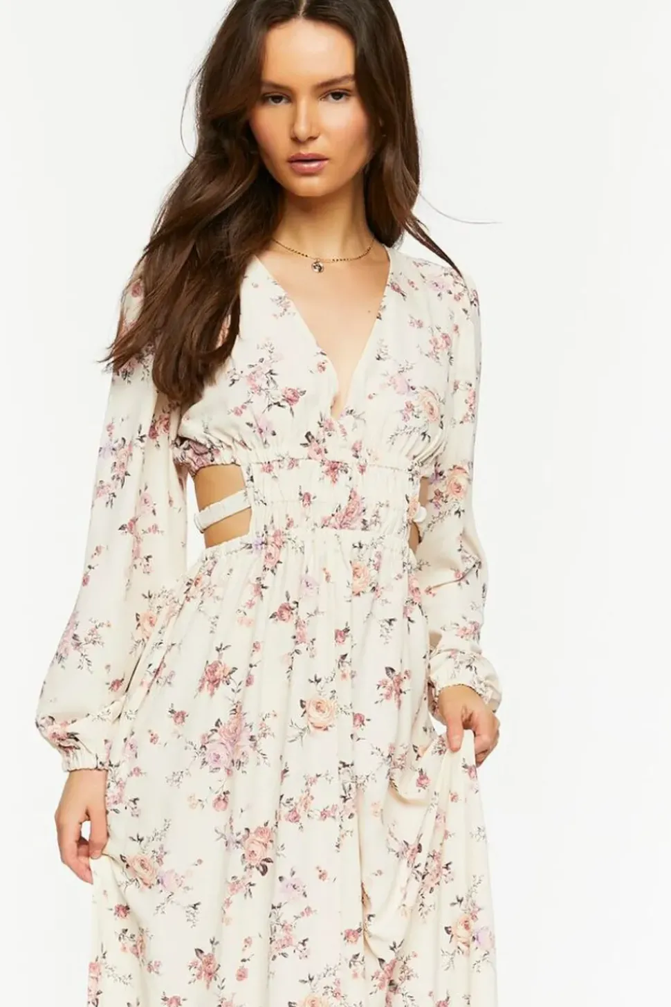 Cutout Floral Print Maxi Dress