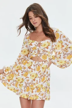 Cutout Floral Print Mini Dress