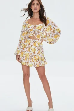 Cutout Floral Print Mini Dress