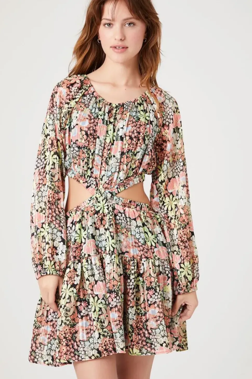 Cutout Floral Print Mini Dress