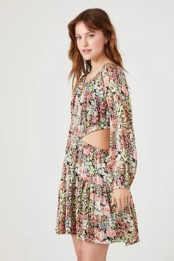 Cutout Floral Print Mini Dress