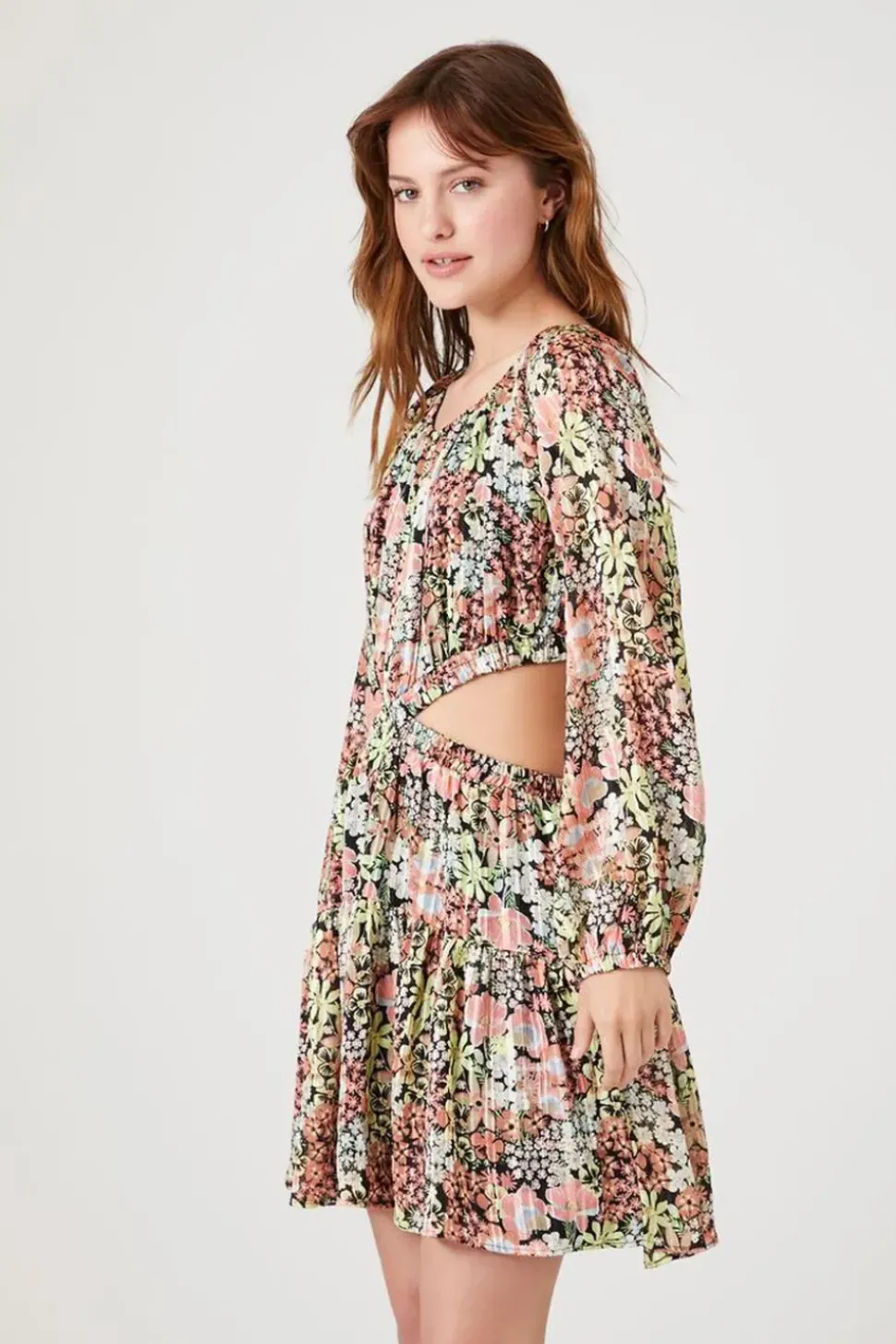 Cutout Floral Print Mini Dress