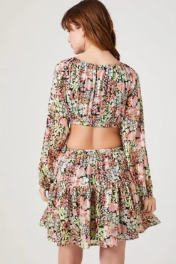 Cutout Floral Print Mini Dress