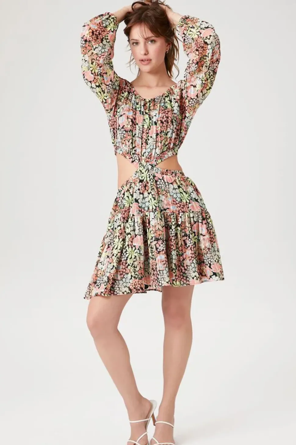 Cutout Floral Print Mini Dress