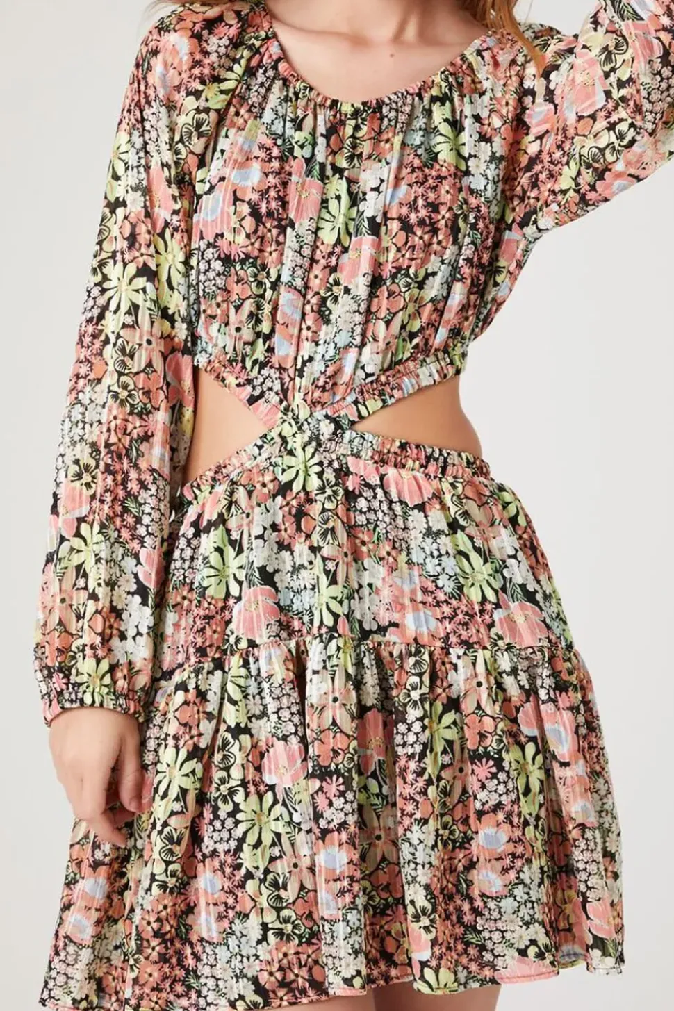 Cutout Floral Print Mini Dress