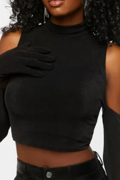 Cutout Glove-Sleeve Crop Top