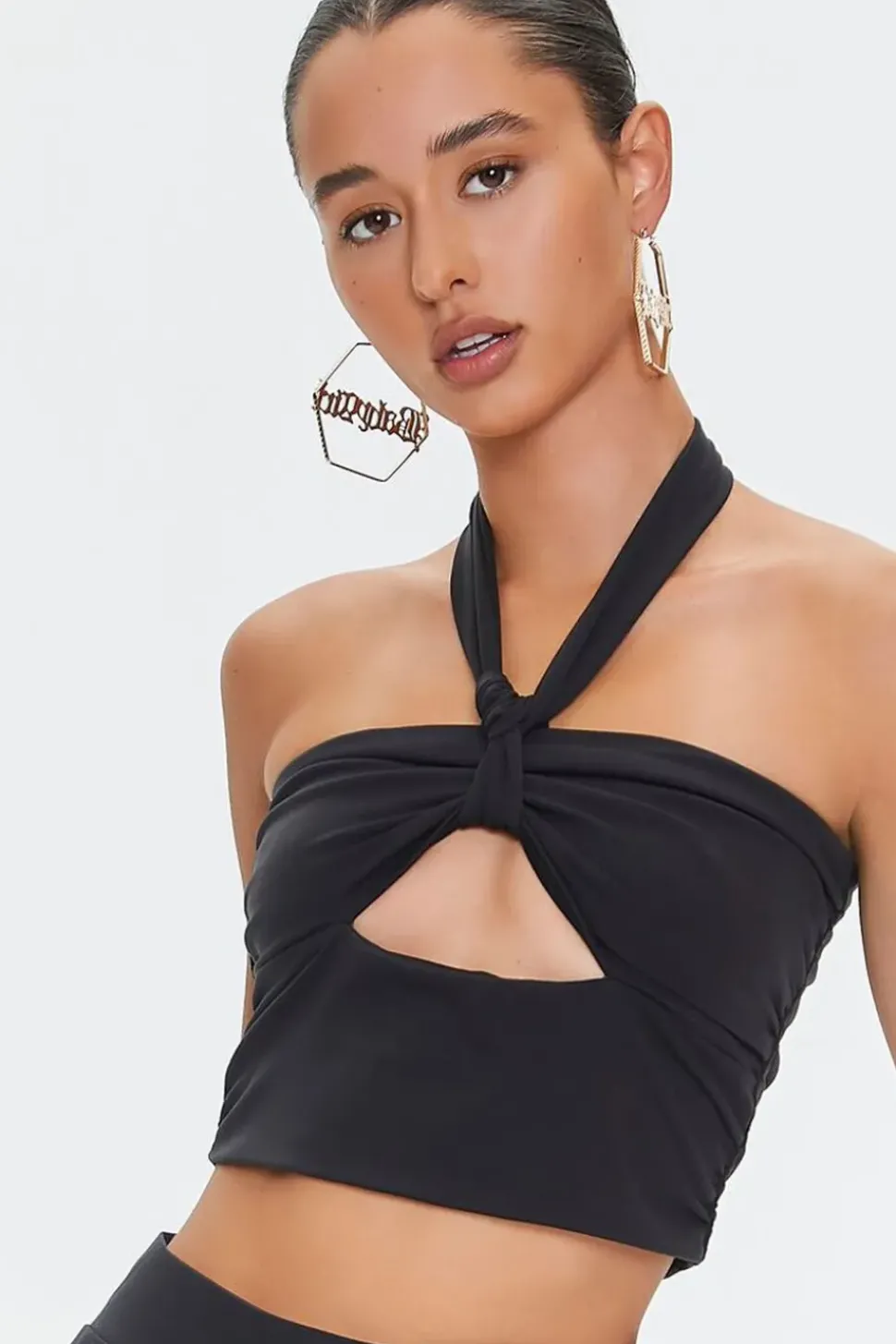 Cutout Knotted Halter Crop Top