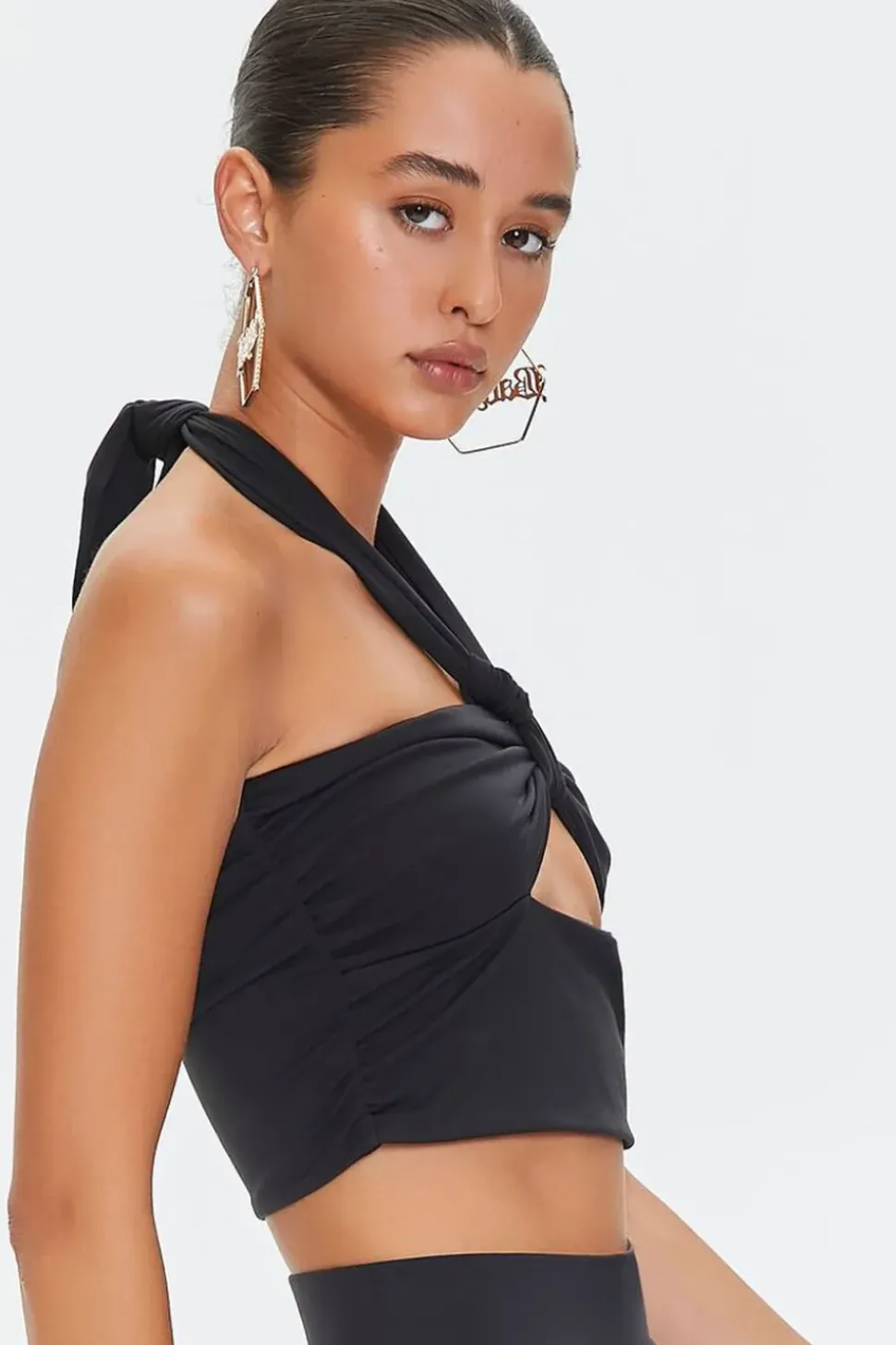 Cutout Knotted Halter Crop Top