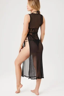 Cutout Mesh Swim Cover-Up Dress
