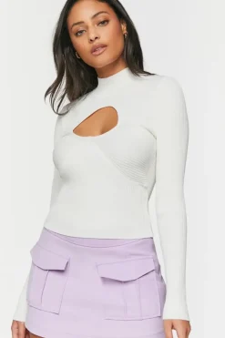 Cutout Mock Neck Sweater-Knit Top