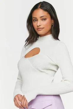 Cutout Mock Neck Sweater-Knit Top