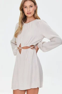 Cutout Peasant-Sleeve Mini Dress