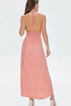 Cutout Plunging Halter Maxi Dress