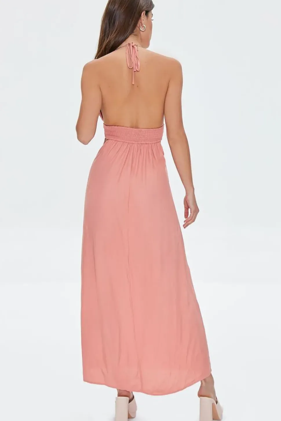 Cutout Plunging Halter Maxi Dress