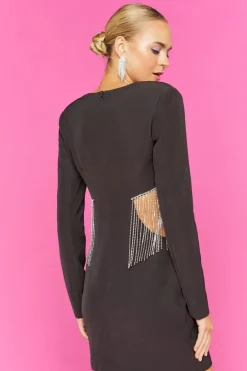Cutout Rhinestone Fringe Mini Dress