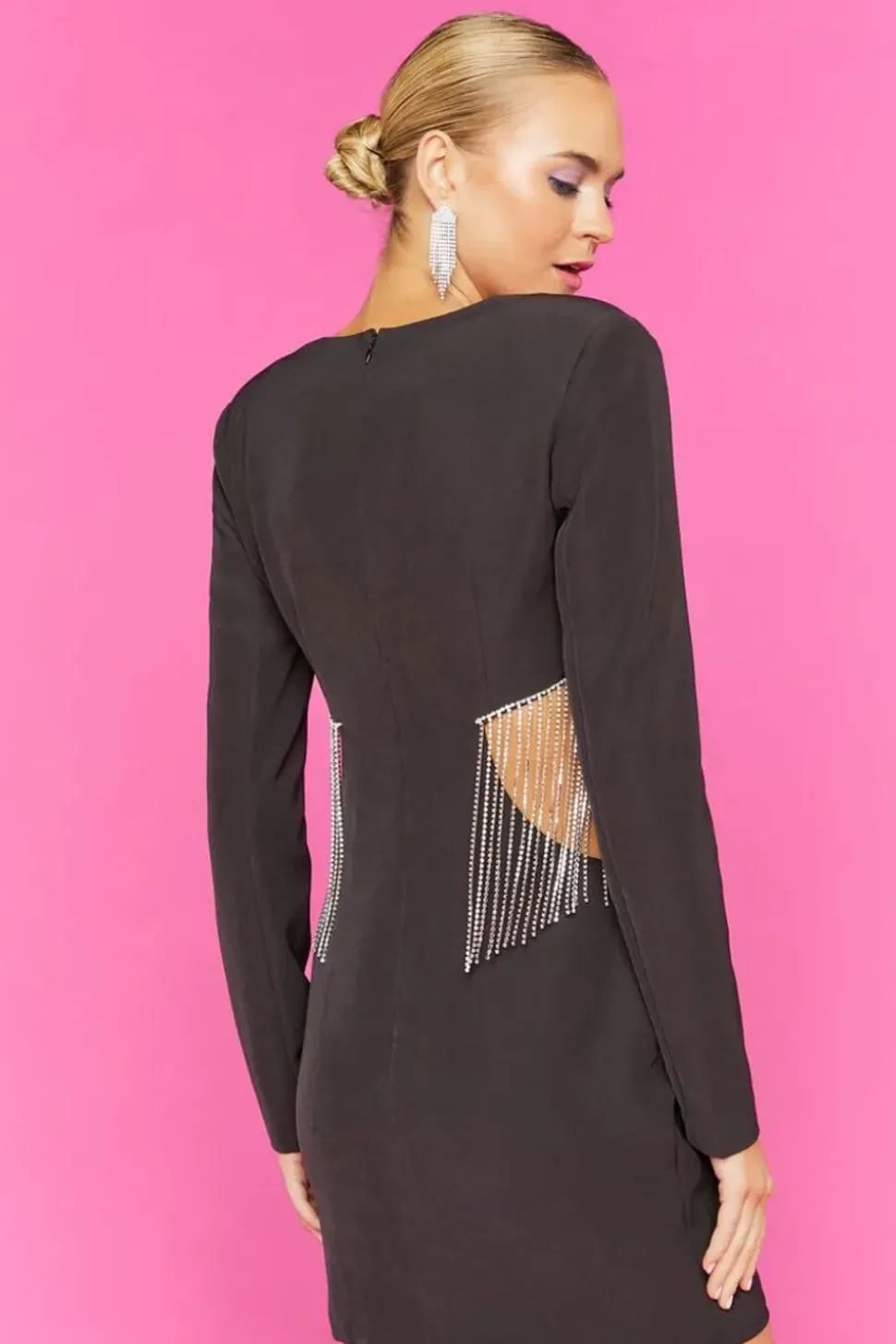 Cutout Rhinestone Fringe Mini Dress
