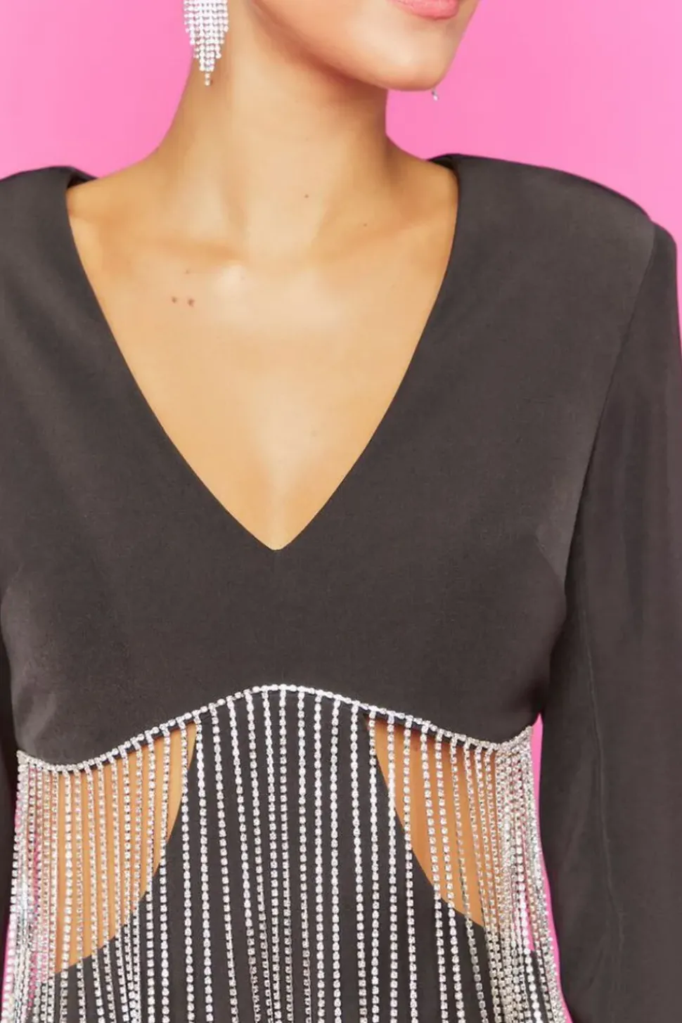 Cutout Rhinestone Fringe Mini Dress