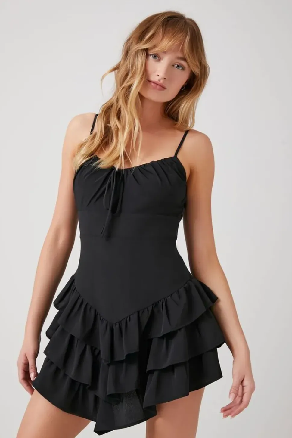 Cutout Ruffle-Tiered Mini Dress