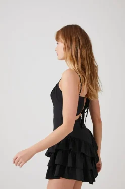 Cutout Ruffle-Tiered Mini Dress