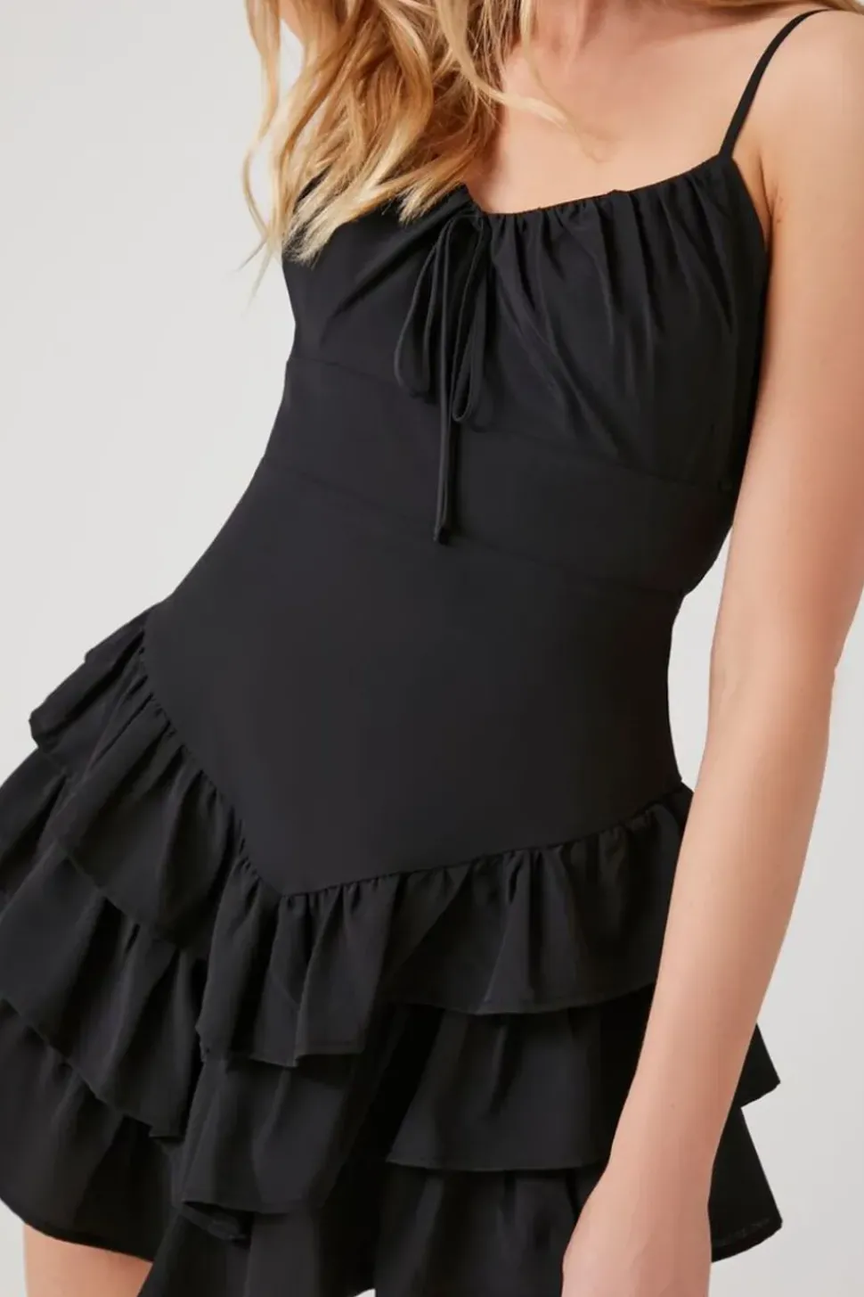 Cutout Ruffle-Tiered Mini Dress