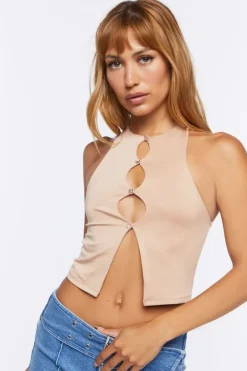 Cutout Split-Front Crop Top