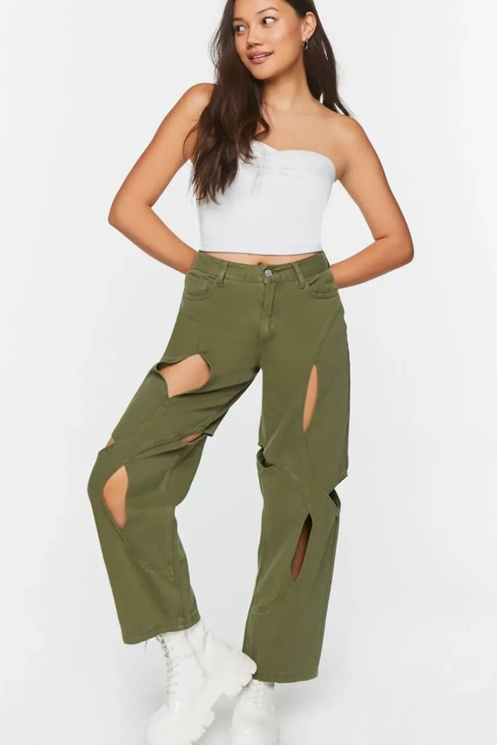 Cutout Straight-Leg Jeans
