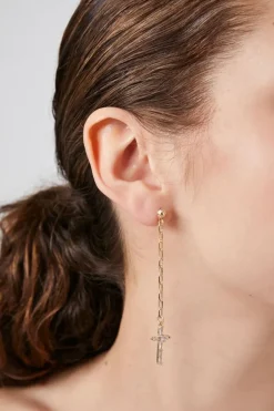 Cz Cross Chain Drop Earrings