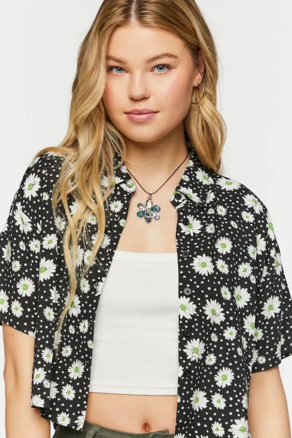 Daisy Print Cropped Shirt