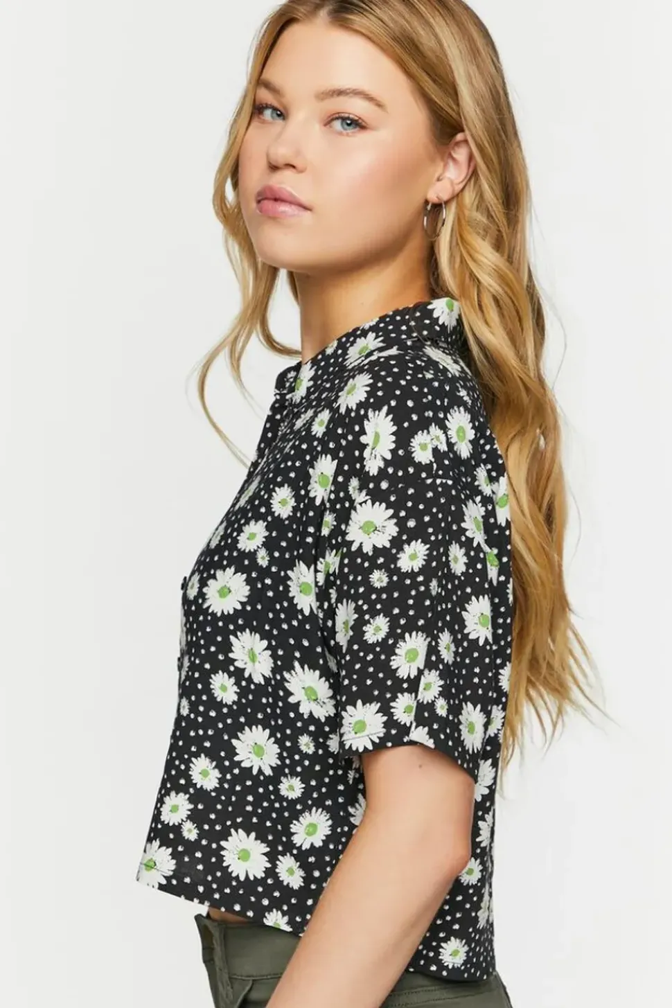 Daisy Print Cropped Shirt