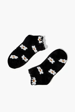 Daisy Print Lettuce-Edge Ankle Socks