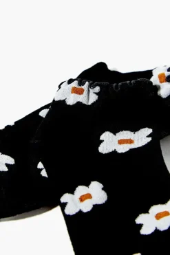 Daisy Print Lettuce-Edge Ankle Socks